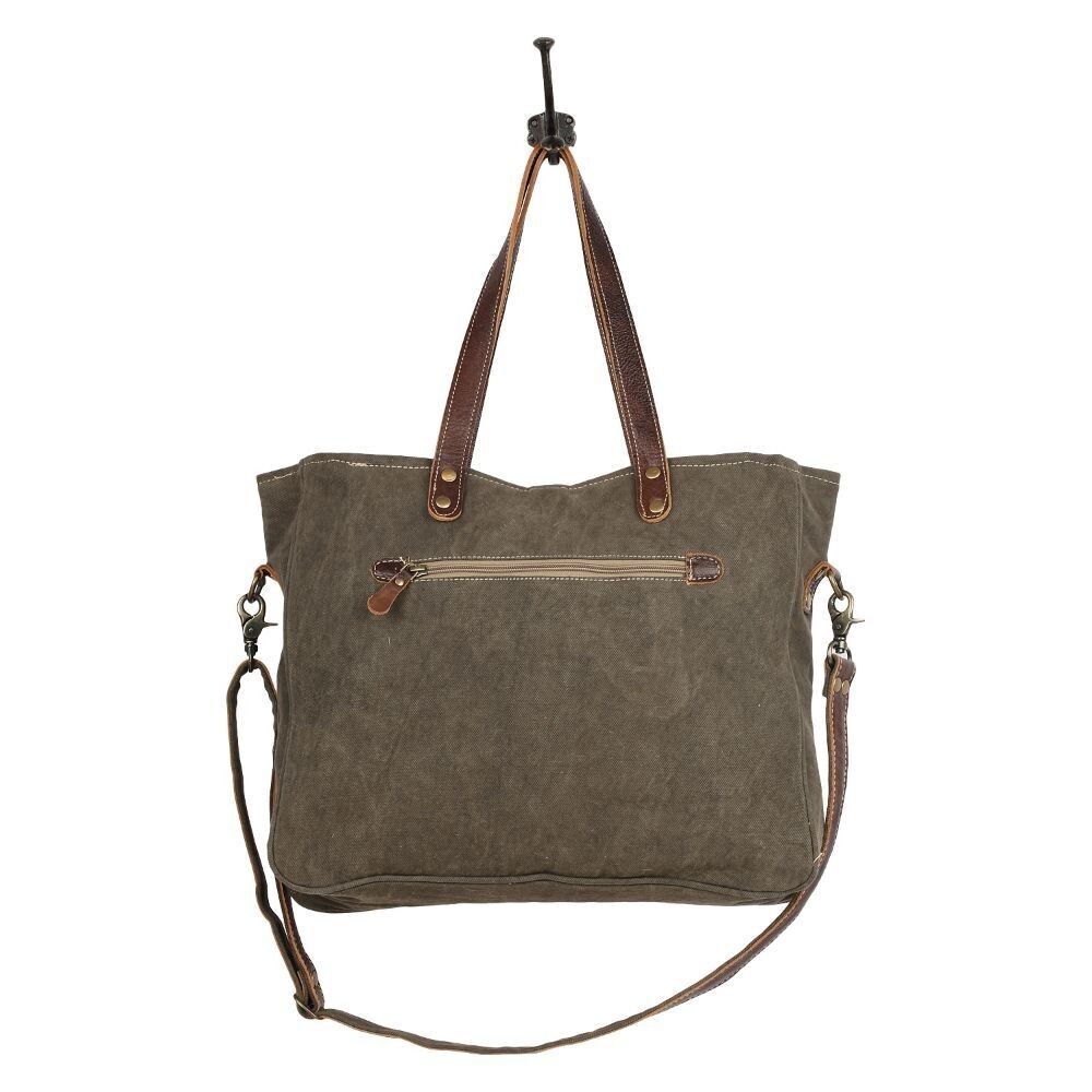 Myra Bag Handmade Classic Messenger Bag Upcycled Canvas & Cowhide Leather - Picture 5 of 6